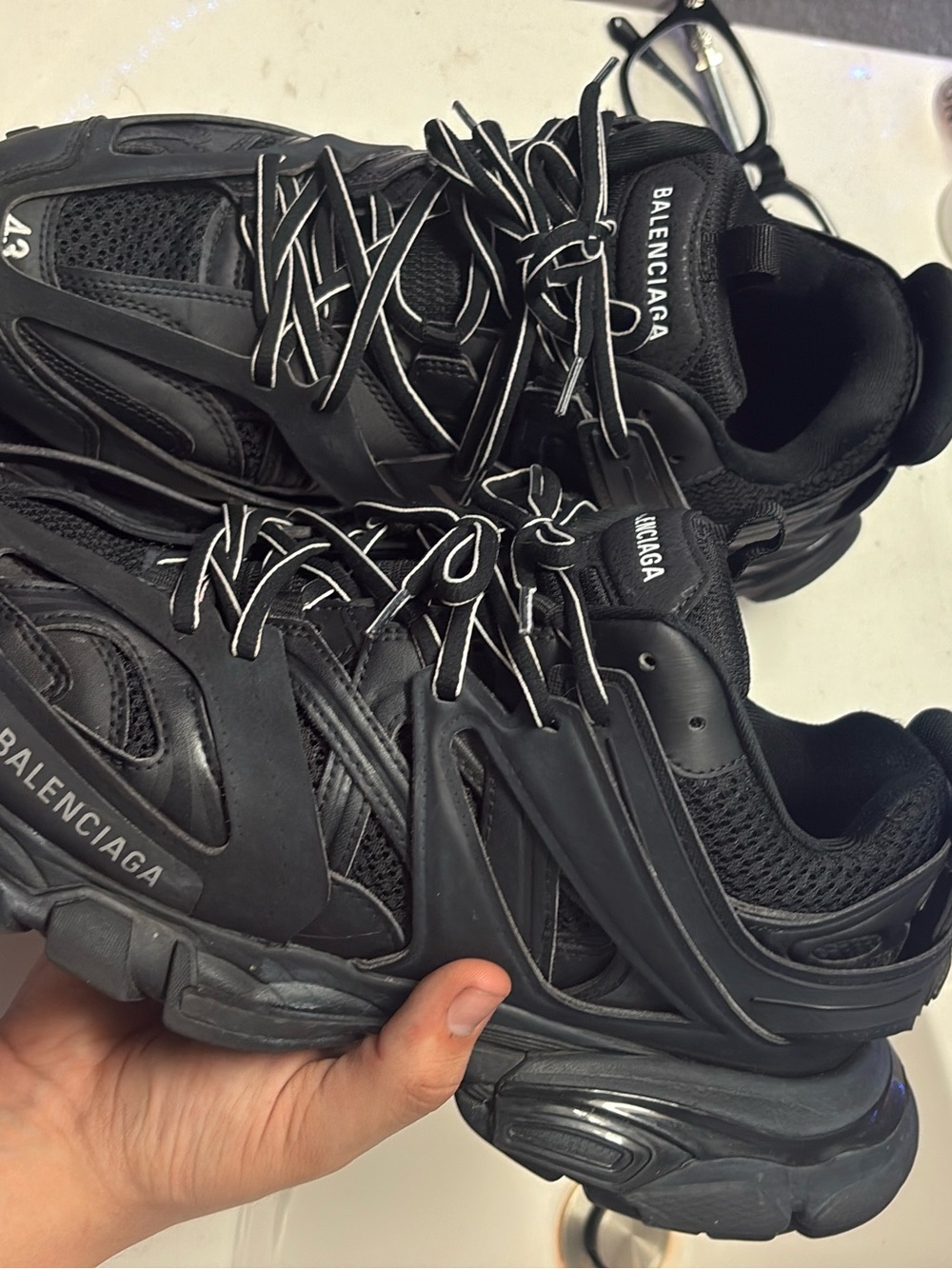 Balenciaga Men's Track Black Chunky Sneakers with Reflective Laces - Picture 1 of 4